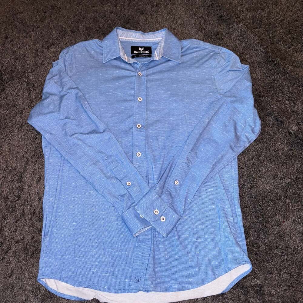 Buttercloth Integrity in Ocean Blue Long Sleeve Button-Down Shirt